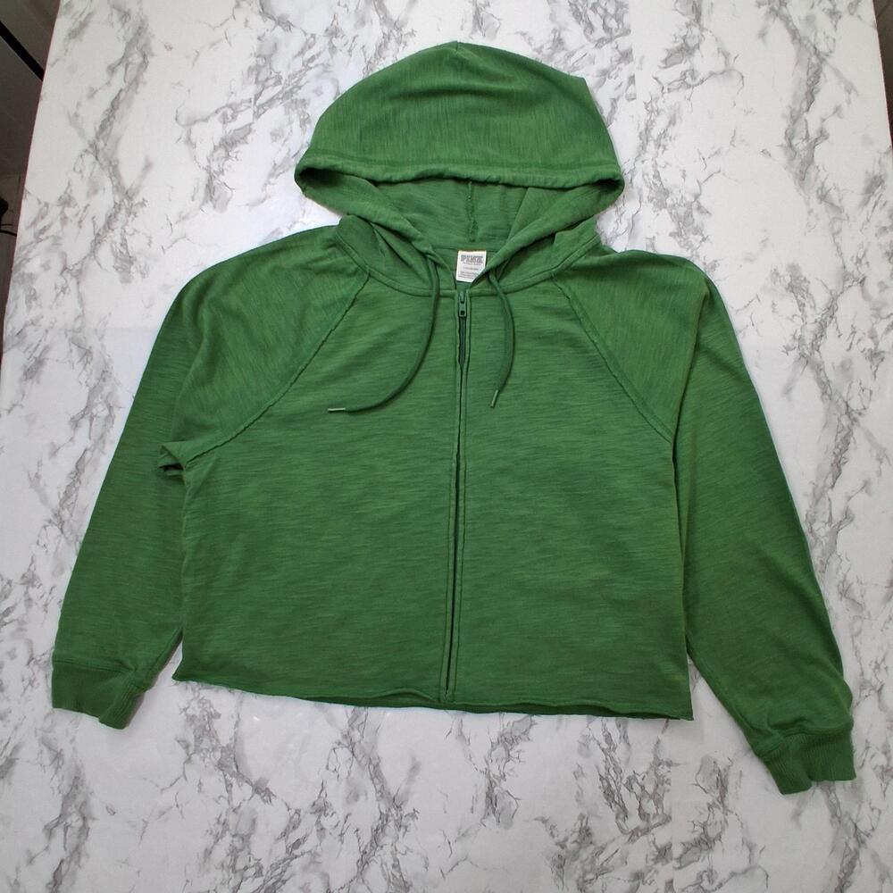 PINK Victoria's Secret Cropped Hoodie Women Large Green Full Zip Lightweight